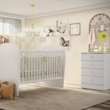 Quarto De Bebê Completo Cômoda 4 Gavetas Com Berço Céu  Branco