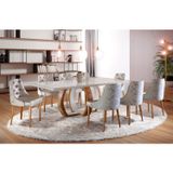 Conjunto Sala De Jantar Mesa 220x110cm Tampo Madeira Com 8 Cadeiras Elegance  Cinamomo Imbuia/off White Laca/imbuia Natural