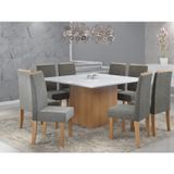 Conjunto Sala De Jantar Mesa Quadrada Tampo Vidro Mdf Atena 8 Cadeiras Styllo  Mel/off White/cinza