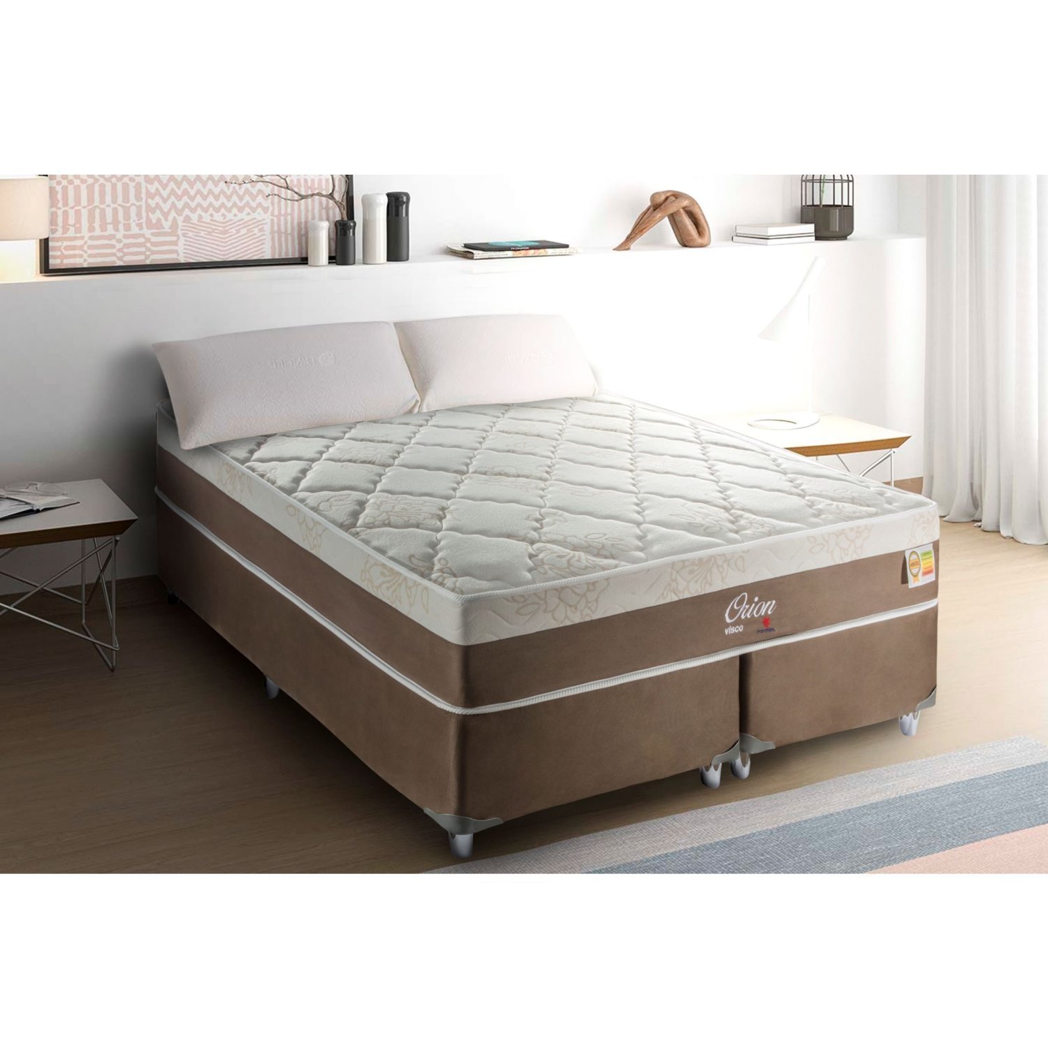 Cama Box Queen 158x198x58cm Molas Ensacadas Orion  Branco/marrom