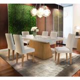 Conjunto De Mesa De Jantar Retangular Com Tampo De Vidro Off White Luna E 6 Cadeiras Grécia Veludo Creme E Imbuia