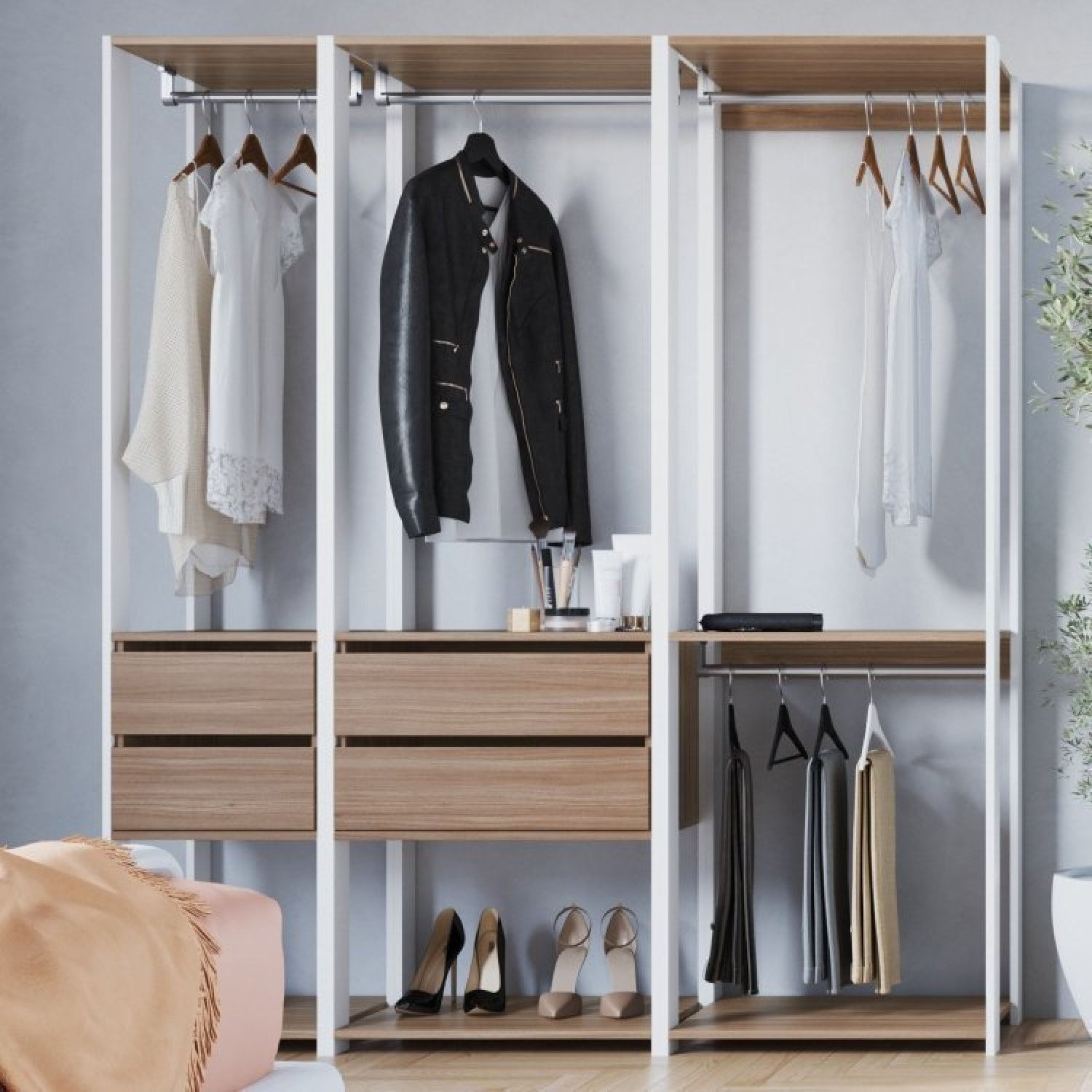 Guarda Roupa Closet 3 Peças Com 3 Cabideiros 4 Gavetas E 2 Nichos Easy Prodecor Branco/montana