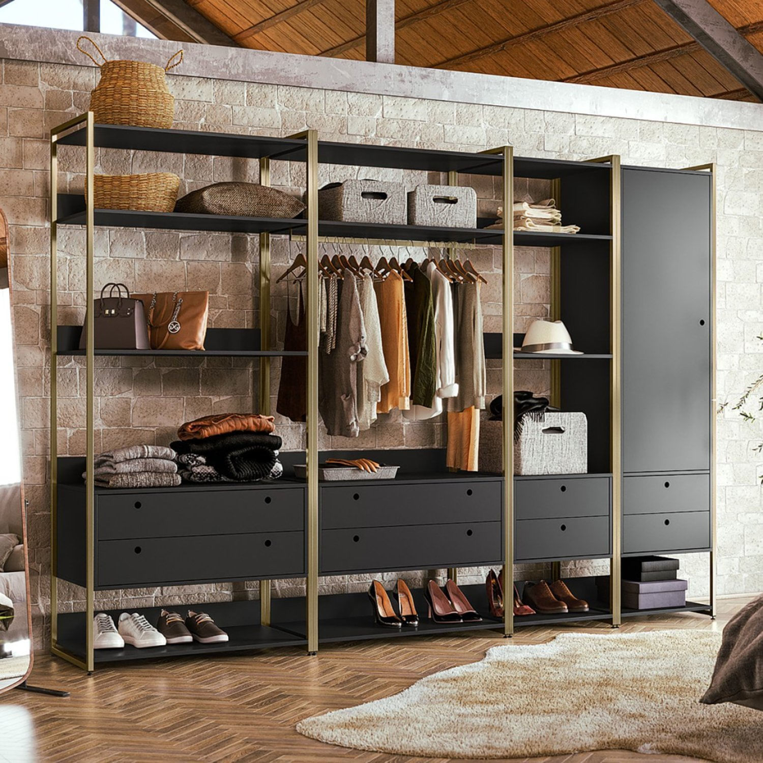 Guarda Roupa Closet Modulado Industrial 1 Porta 8 Gavetas Olivar Preto