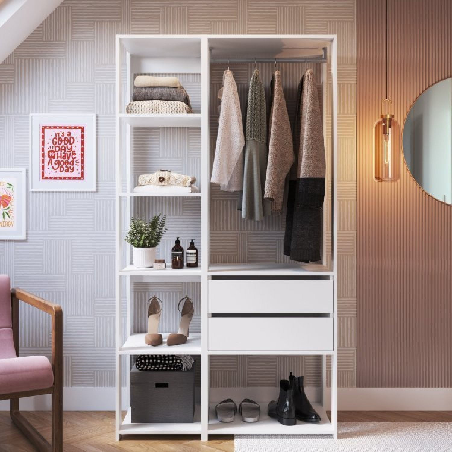 Guarda Roupa Closet 2 Peças Com 1 Cabideiro 2 Gavetas E 6 Nichos Easy Prodecor Branco