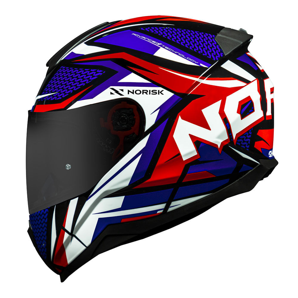 Capacete Norisk Razor Sharp Azul Vermelho Brilhante