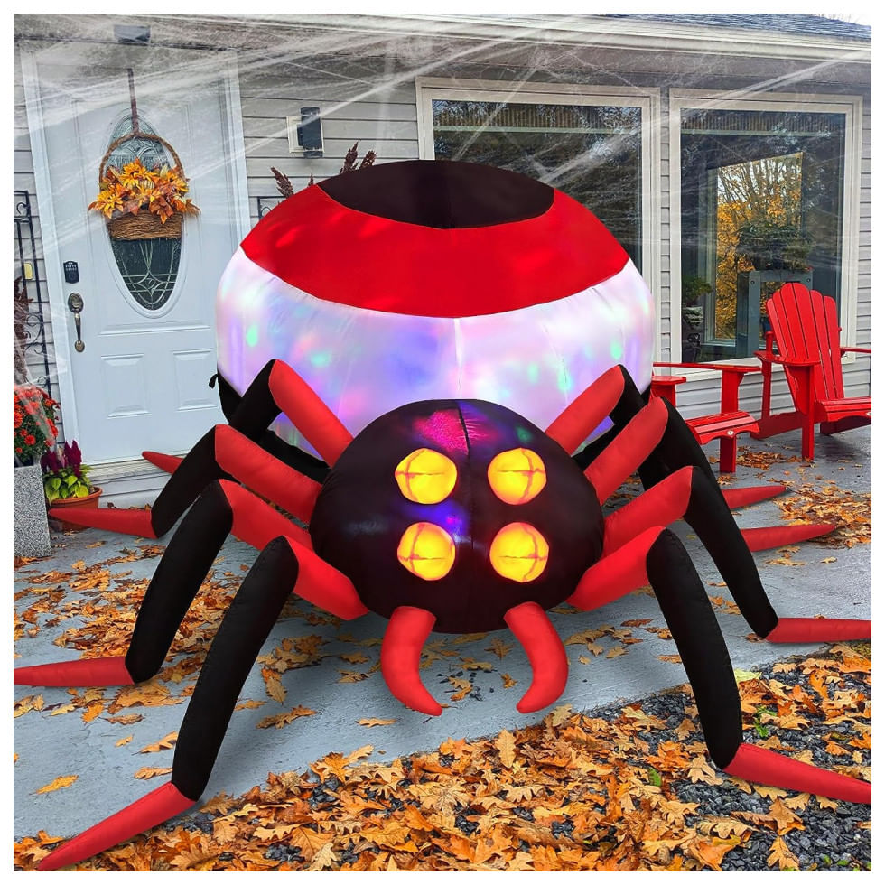 Aranha Gigante Inflável Com Olhos De Luz Led Para Decoração De Halloween