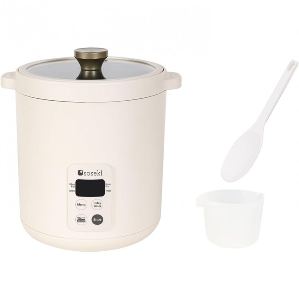 Panela De Arroz Elétrica 1,3l Com 4 Predefinições E Cesto Antiaderente, 110v, Soseki, Branca