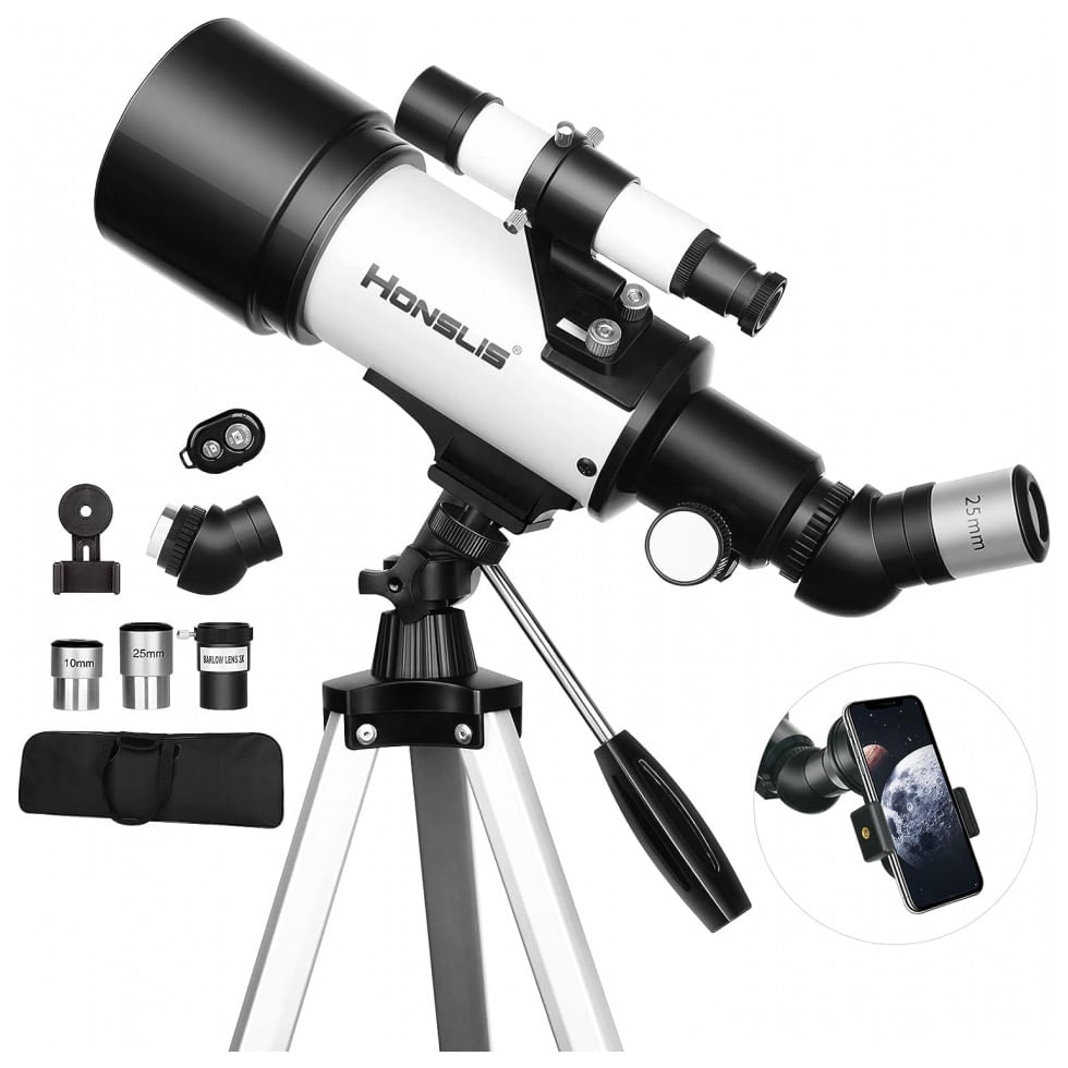 Telescópio Astronômico 150x Com Adaptador De Celular E Controle Remoto Sem Fio, Honslis, Branco