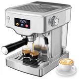 Maquina De Cafe Expresso 20 Bar Em Aco Inoxidavel Com Bocal De Leite E Painel Digital, 110v 1350w, Homtone, Prata