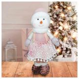 Decoração Natal Boneco De Neve Rosa Natalina 45cm