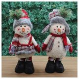 Dupla Enfeite Boneco De Neve Natal Em Tecido 38cm