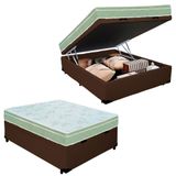 Cama Box Baú Casal Sintético + Colchão Castor Espuma D33 Sleep Max 138x188x67 Cor:marrom