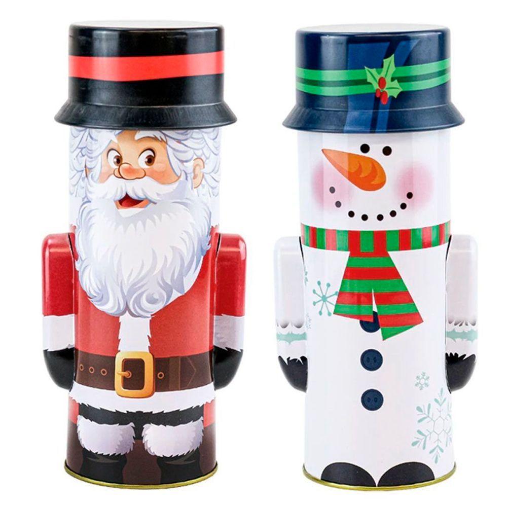 Kit 2 Latas Decoração Natalina Papai Noel E Boneco De Neve 24cm