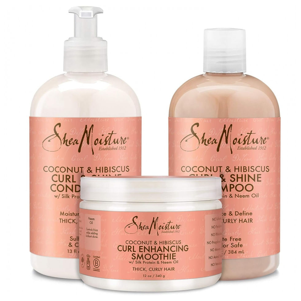 Shampoo E Condicionador 384 Ml Para Cabelos Cacheados Com Oleo De Coco, Vitamina E Oleo De Neem, Shea Moisture 755332059317, Rosa