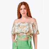 Blusa Cropped Feminina Babado Floral