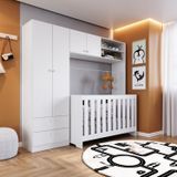 Quarto De Bebê Com Guarda-roupas E Berço 3 Em 1 Com Colchão  Branco