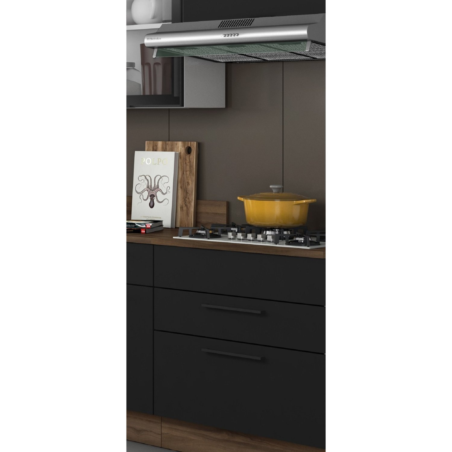 Balcão Em Aço De Cozinha 80cm Com Tampo Para Cooktop 5 Bocas 2 Gavetas Exclusive  Grafite/preto Matt