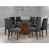 Conjunto Sala De Jantar Mesa Atena 136cm Tampo Vidro/mdf Com 8 Cadeiras Elegance  Rústico/preto