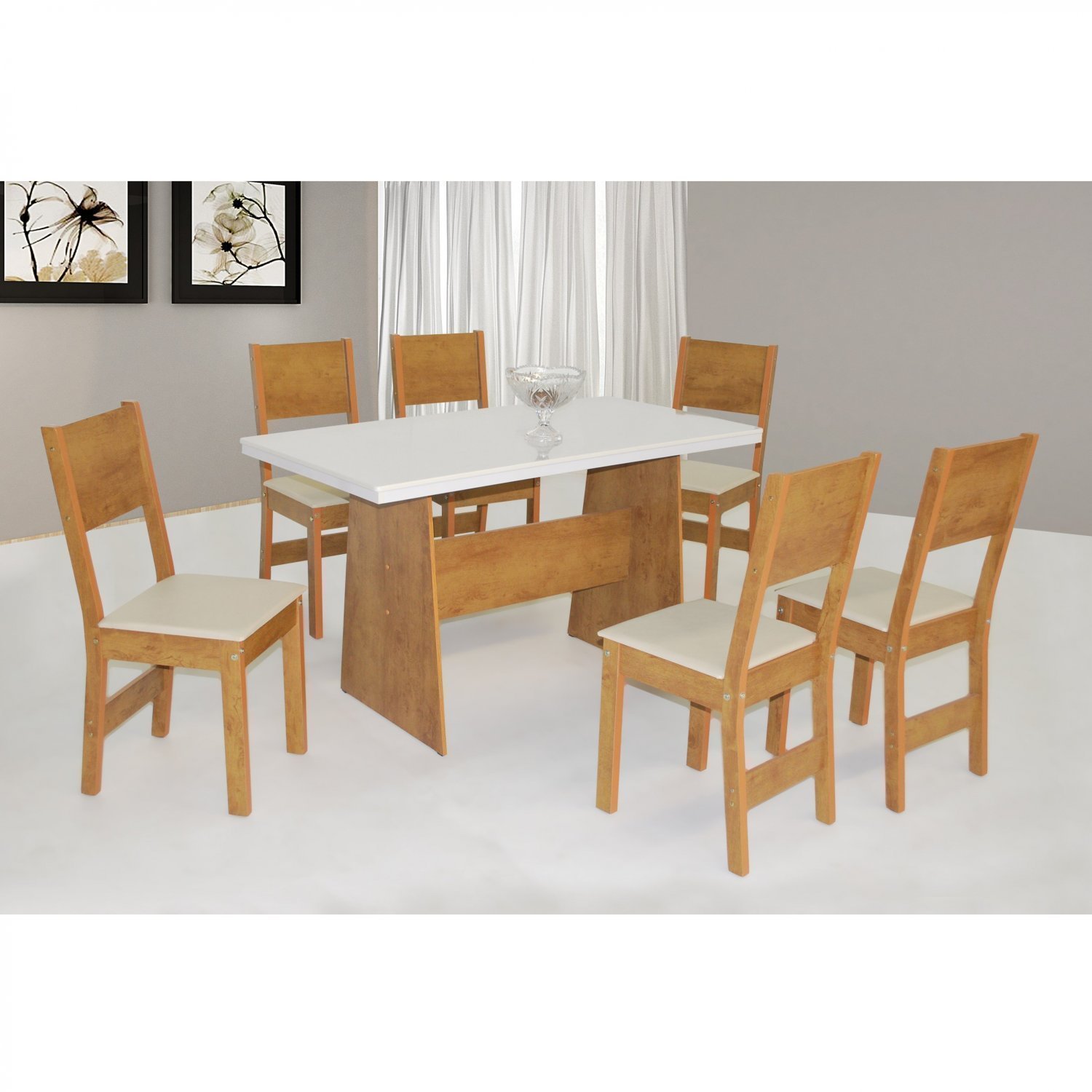 Conjunto Mesa Destak Com 6 Cadeiras  Freijó Off White