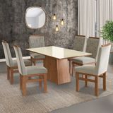 Conjunto Mesa 160x82cm E 6 Cadeiras Madeira Maciça  Canela/joli Creme