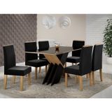 Conjunto Sala De Jantar Mesa Sarah 160cm Tampo Vidro/mdf Com 6 Cadeiras Styllo  Mel/preto