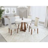 Conjunto Sala De Jantar Mesa Livia Redonda 100cm Tampo Vidro/mdf Com 4 Cadeiras Livia  Nogal/off White