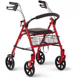 Andador Adulto Idoso Com Apoio De Braco, Assento Acolchoado E Cesto, Suporta Ate 136 Kg, Medline Mds86860ers8, Vermelho