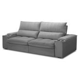 Sofá Retrátil 3 Lugares Com Porta Copo 250cm Andes F05 Veludo Cinza