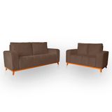 Sofá 3x2 Lugares Memphis Ultra Conforto Em Madeira Maciça E Suede Capuccino - Jylcrom