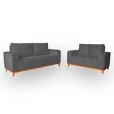 Sofá 3x2 Lugares Memphis Ultra Conforto Em Madeira Maciça E Suede Cinza - Jylcrom