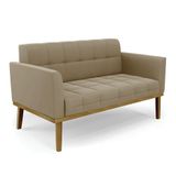 Poltrona Namoradeira Decorativa Pés Fixo Em Madeira Castanho Suede Nude