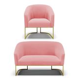 Namoradeira E Poltrona Base Industrial Dourado Stella Suede D03 - D&#39;rossi Cor Rose