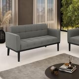 Poltrona Namoradeira Decorativa Pés Fixo Em Madeira Preto Suede Grafite