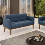 Poltrona Namoradeira Decorativa Pés Fixo Em Madeira Castanho Suede Azul Marinho