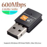 Adaptador Usb Wifi 2,4 Ghz/5 Ghz 600 Mbps Para Pc E Notebook