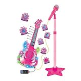 Guitarra E Microfone De Brinquedo Musical Karaoke Pink Children