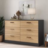 Cômoda Divino 6 Gavetas 100% Mdf Moderno Preto/olmo