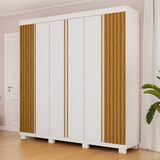 Guarda-roupa Casal 230,10cm 6 Portas Ripado 6 Gavetas 100% Mdf Magnólia Branco/cinamomo