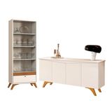 Conjunto Cristaleira 1 Gaveta 4 Prateleiras Madrid E Buffet 4 Portas 160cm Madrid Off White/naturale