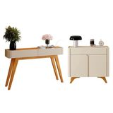 Conjunto Aparador Para Sala De Estar 2 Gavetas Aros E Buffet Para Sala De Jantar 2 Portas 92cm Aros Off White/naturale