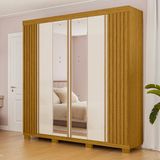 Guarda-roupa Casal 230,10cm 6 Portas Ripado 6 Gavetas Com Espelho 100% Mdf Magnólia Cinamomo/off White