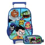 Mochila De Rodinhas Escolar + Estojo Robin Jovens Titans Go