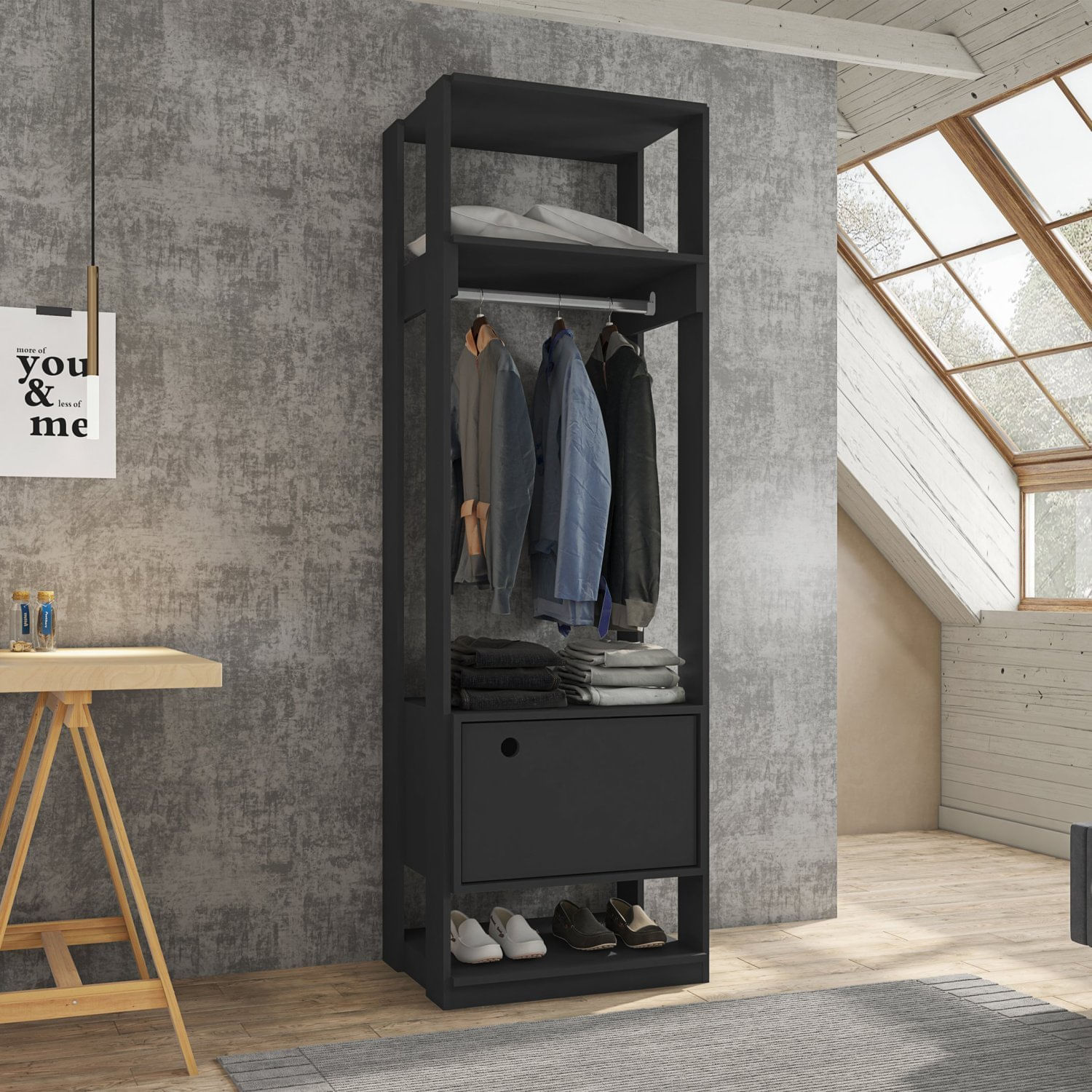 Closet Modulado 1 Cabideiro 1 Porta Titan Espresso Móveis Preto Velluto