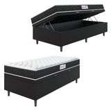 Cama Box Baú Colchão Solteiro Espuma D33 Toronto 78x188x55cm Preto / Branco Hellen - Suporta Até 120kg Por Pessoa