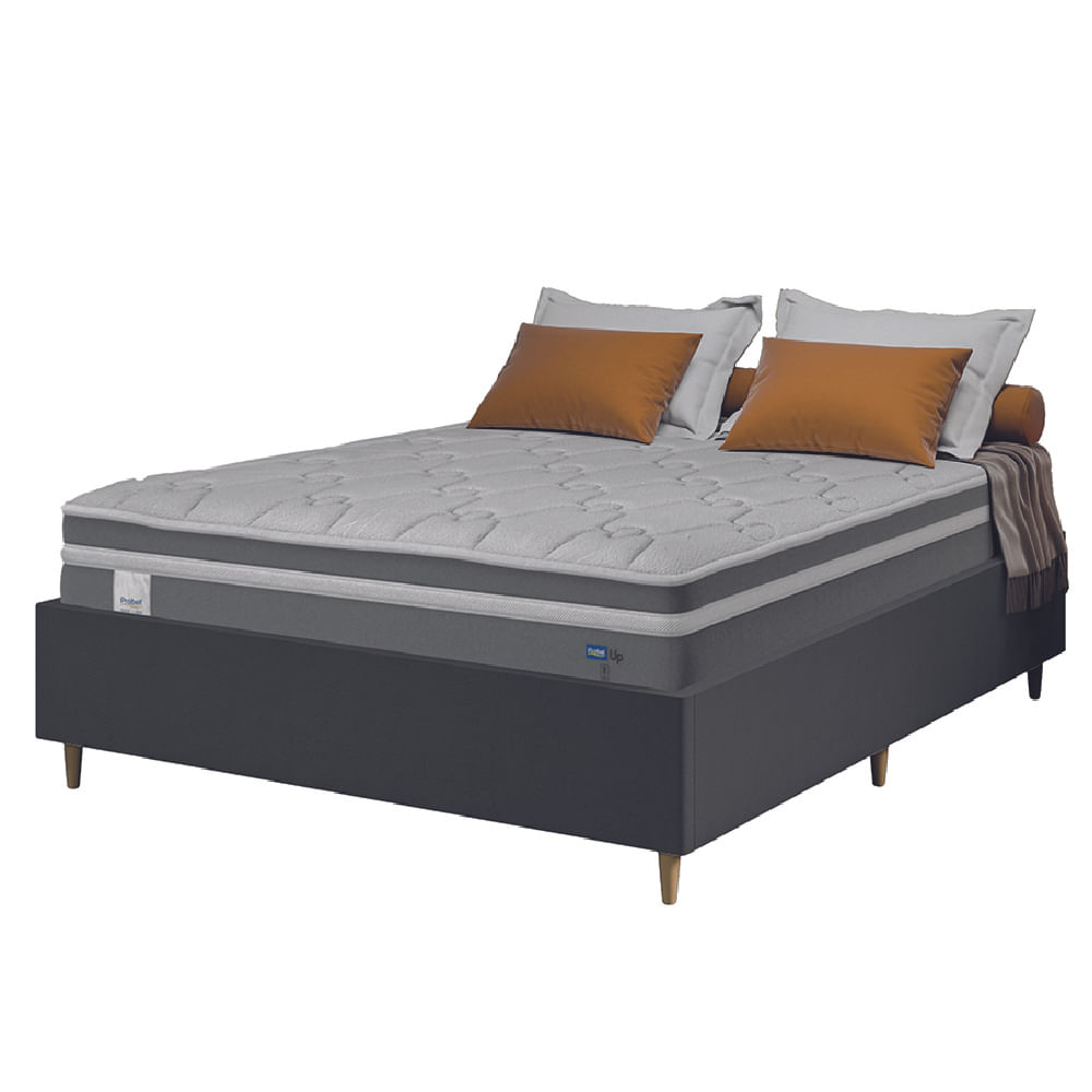 Cama Box Desmontável Casal Queen Probel Com Colchão Molas Ensacadas Euro In Up 158x198x65cm Cinza / Branco - Suporta Até 110kg Por Pessoa