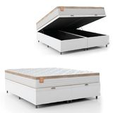 Cama Box Baú Colchão Casal Queen Molas Ensacadas Real 158x198x68cm Linho Branco / Bege Inducol - Suporta Até 130kg Por Pessoa