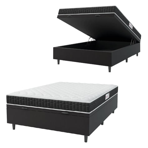 Cama Box Baú Colchão Casal Espuma D33 Toronto 138x188x55cm Preto / Branco Hellen - Suporta Até 120kg Por Pessoa