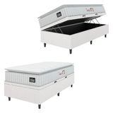 Cama Box Baú Colchão Solteiro Espuma D45 Lazio Pillow Top 88x188x70cm Linho Branco Hellen - Suporta Até 120kg Por Pessoa