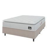 Cama Box Colchão Casal Espuma D45 Lazio Pillow Top 138x188x67cm Branco / Bege Hellen - Suporta Até 120kg Por Pessoa