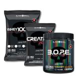 Kit Whey 100% Hd Refil Morango 900g + Creatine 500g Refil Sem Sabor + Bope 300g Black Skull